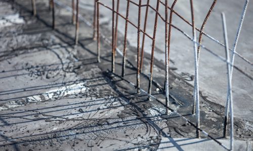 A horizontal shot of vertical reinforcement in retaining walls
