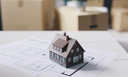Model house and architectural project: real estate, relocation and home purchase concept