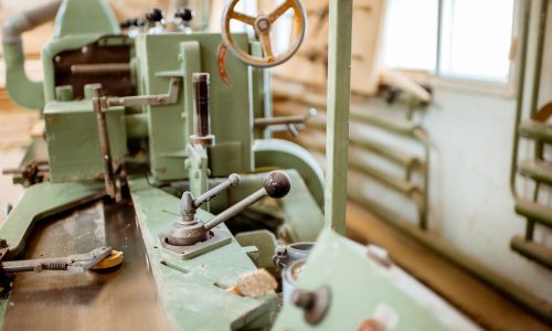 Vintage woodworking machine at the workshop